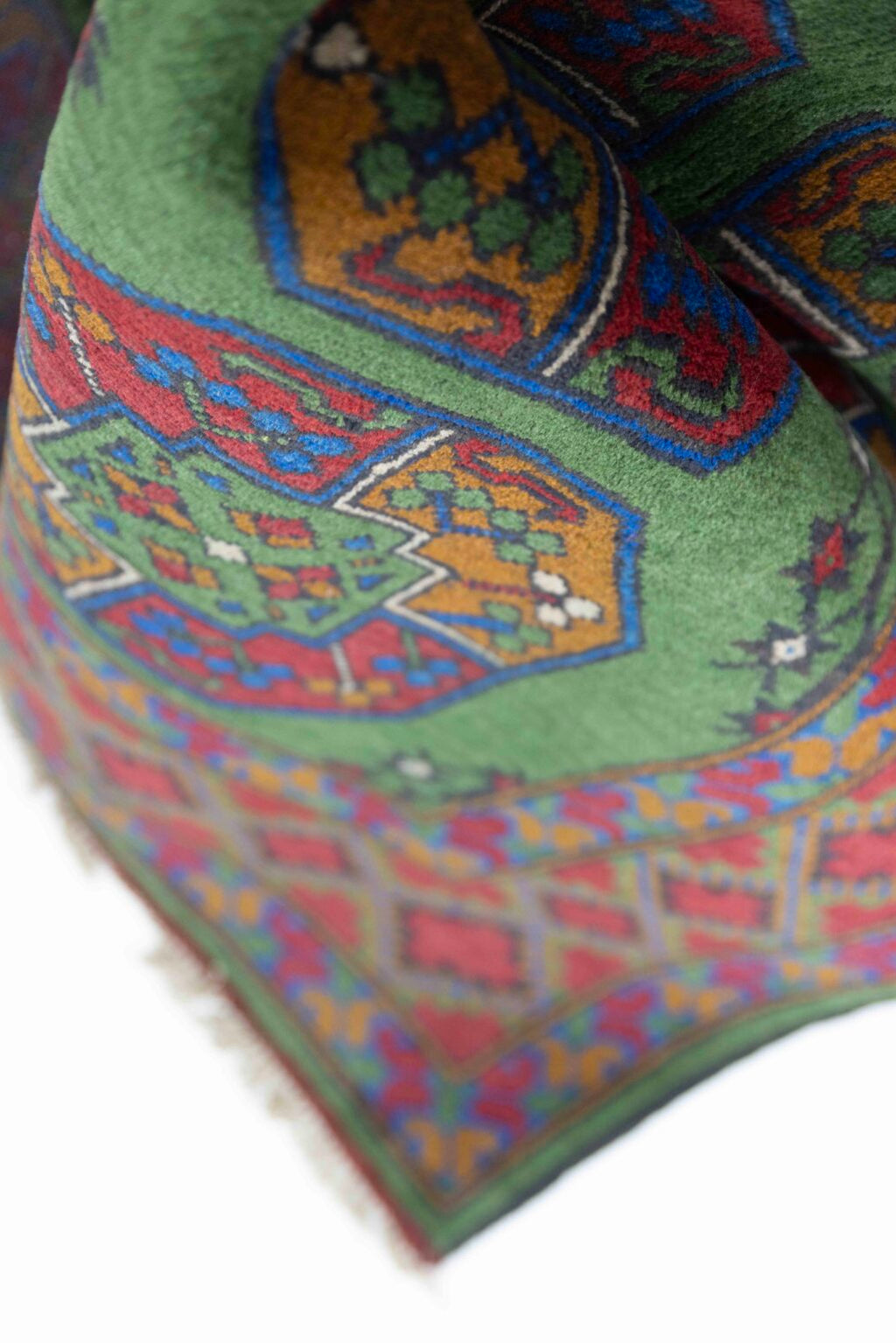 שטיח עבודת יד אפגני צבעוני רגל פיל - ירוק
